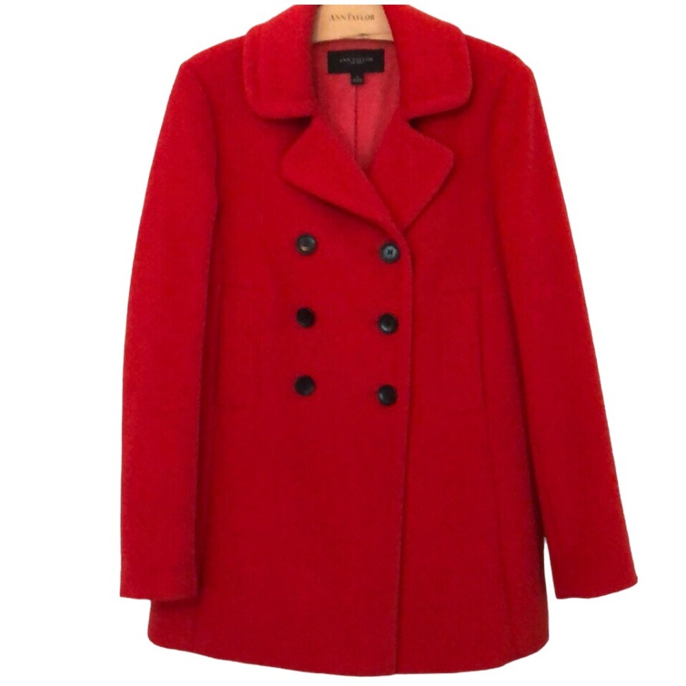 Ann Taylor Retro Style Pea Coat. Beautiful Red. Size S